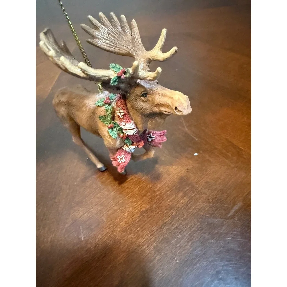 Kurt Adler Moose Christmas Ornament Festive Scarf Holly Berries‎ Hanging